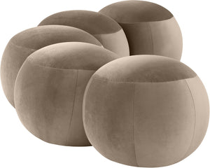 Meridian Furniture Apollo Art Deco Velvet Upholstered Bench with Circular Tufting for Bedroom or Entryway 22099Taupe