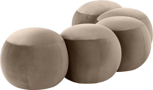 Meridian Furniture Apollo Art Deco Velvet Upholstered Bench with Circular Tufting for Bedroom or Entryway 22099Taupe