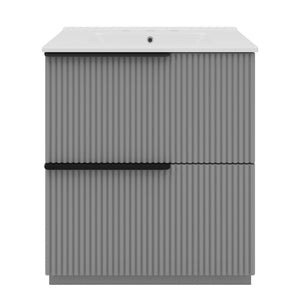 English Elm Christopher Knight Home® - 30" Fluted Gray Bathroom Vanity With Glossy Ceramic Sink & Soft-Close Drawers For Modern Spaces N817P288915G