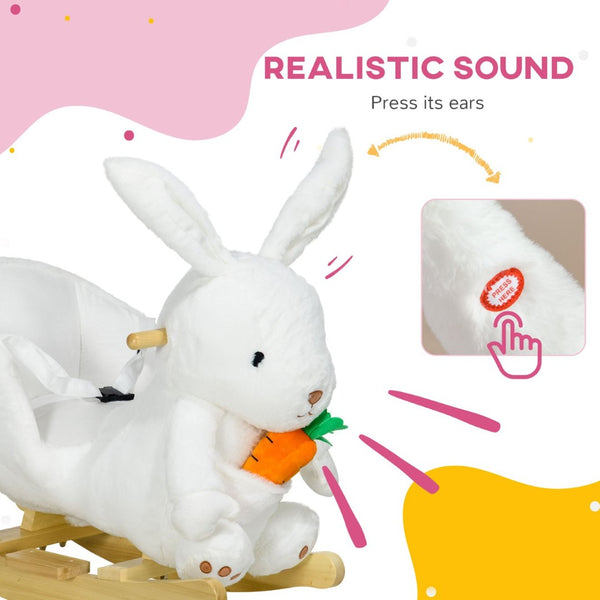 English Elm Qaba Bunny Rocker Toddler Ride on with Velvet Plush Carrot Toy and Realistic Sounds W2225P217693