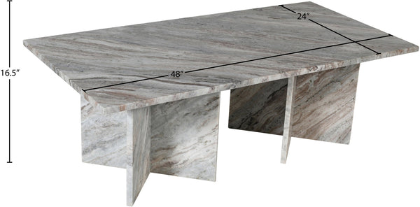 Meridian Furniture Verona Handcrafted Stone Top Coffee Table with Sculptural Base for Modern Living Rooms Brown Genuine Marble 220Brown-CT
