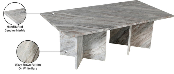 Meridian Furniture Verona Handcrafted Stone Top Coffee Table with Sculptural Base for Modern Living Rooms Brown Genuine Marble 220Brown-CT