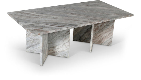 Meridian Furniture Verona Handcrafted Stone Top Coffee Table with Sculptural Base for Modern Living Rooms Brown Genuine Marble 220Brown-CT