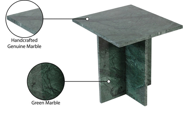 Meridian Furniture Verona Handcrafted Genuine Marble End Table with Sculptural Base for Modern Living Rooms Green 220Green-ET