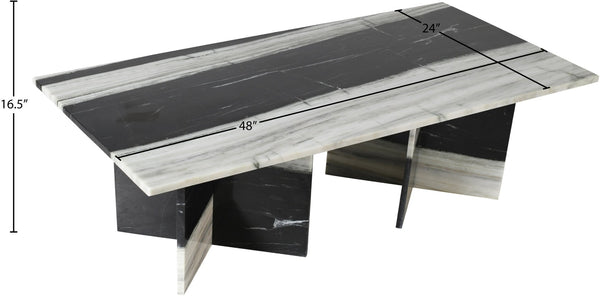 Meridian Furniture Verona Handcrafted Stone Top Coffee Table with Sculptural Base for Modern Living Rooms Panda Genuine Marble 220Panda-CT