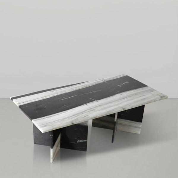 Meridian Furniture Verona Handcrafted Stone Top Coffee Table with Sculptural Base for Modern Living Rooms Panda Genuine Marble 220Panda-CT