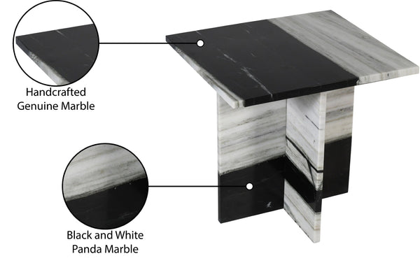 Meridian Furniture Verona Handcrafted Genuine Marble End Table with Sculptural Base for Modern Living Rooms Panda 220Panda-ET