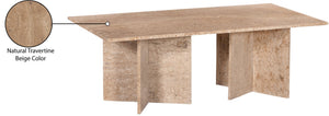 Meridian Furniture Verona Handcrafted Stone Top Coffee Table with Sculptural Base for Modern Living Rooms Natural Travertine 220Travertine-CT