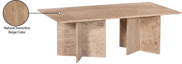 Meridian Furniture Verona Handcrafted Stone Top Coffee Table with Sculptural Base for Modern Living Rooms Natural Travertine 220Travertine-CT