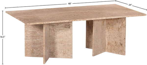 Meridian Furniture Verona Handcrafted Stone Top Coffee Table with Sculptural Base for Modern Living Rooms Natural Travertine 220Travertine-CT