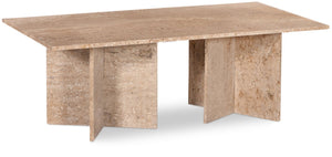 Meridian Furniture Verona Handcrafted Stone Top Coffee Table with Sculptural Base for Modern Living Rooms Natural Travertine 220Travertine-CT