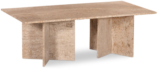 Meridian Furniture Verona Handcrafted Stone Top Coffee Table with Sculptural Base for Modern Living Rooms Natural Travertine 220Travertine-CT