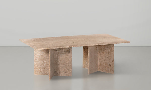 Meridian Furniture Verona Handcrafted Stone Top Coffee Table with Sculptural Base for Modern Living Rooms Natural Travertine 220Travertine-CT