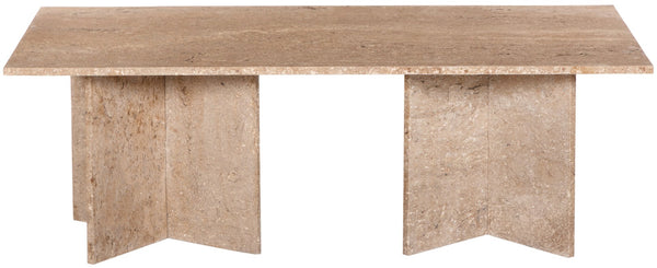 Meridian Furniture Verona Handcrafted Stone Top Coffee Table with Sculptural Base for Modern Living Rooms Natural Travertine 220Travertine-CT