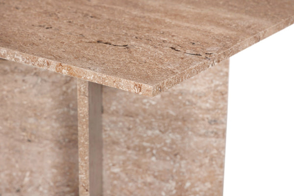 Meridian Furniture Verona Handcrafted Stone Top Coffee Table with Sculptural Base for Modern Living Rooms Natural Travertine 220Travertine-CT