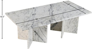 Meridian Furniture Verona Handcrafted Stone Top Coffee Table with Sculptural Base for Modern Living Rooms White Genuine Marble 220White-CT