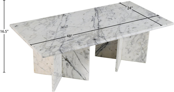 Meridian Furniture Verona Handcrafted Stone Top Coffee Table with Sculptural Base for Modern Living Rooms White Genuine Marble 220White-CT