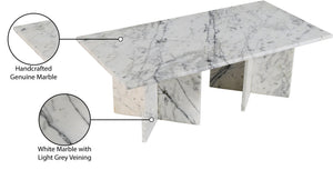 Meridian Furniture Verona Handcrafted Stone Top Coffee Table with Sculptural Base for Modern Living Rooms White Genuine Marble 220White-CT