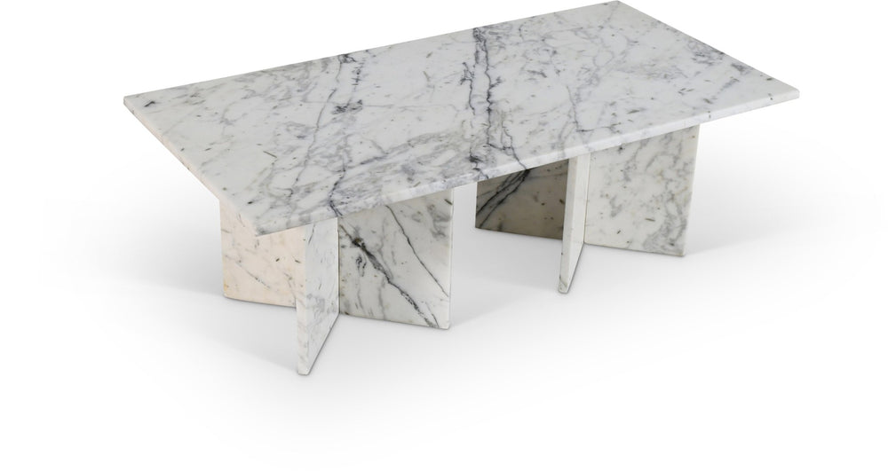 Meridian Furniture Verona Handcrafted Stone Top Coffee Table with Sculptural Base for Modern Living Rooms White Genuine Marble 220White-CT