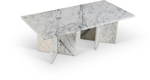 Meridian Furniture Verona Handcrafted Stone Top Coffee Table with Sculptural Base for Modern Living Rooms White Genuine Marble 220White-CT
