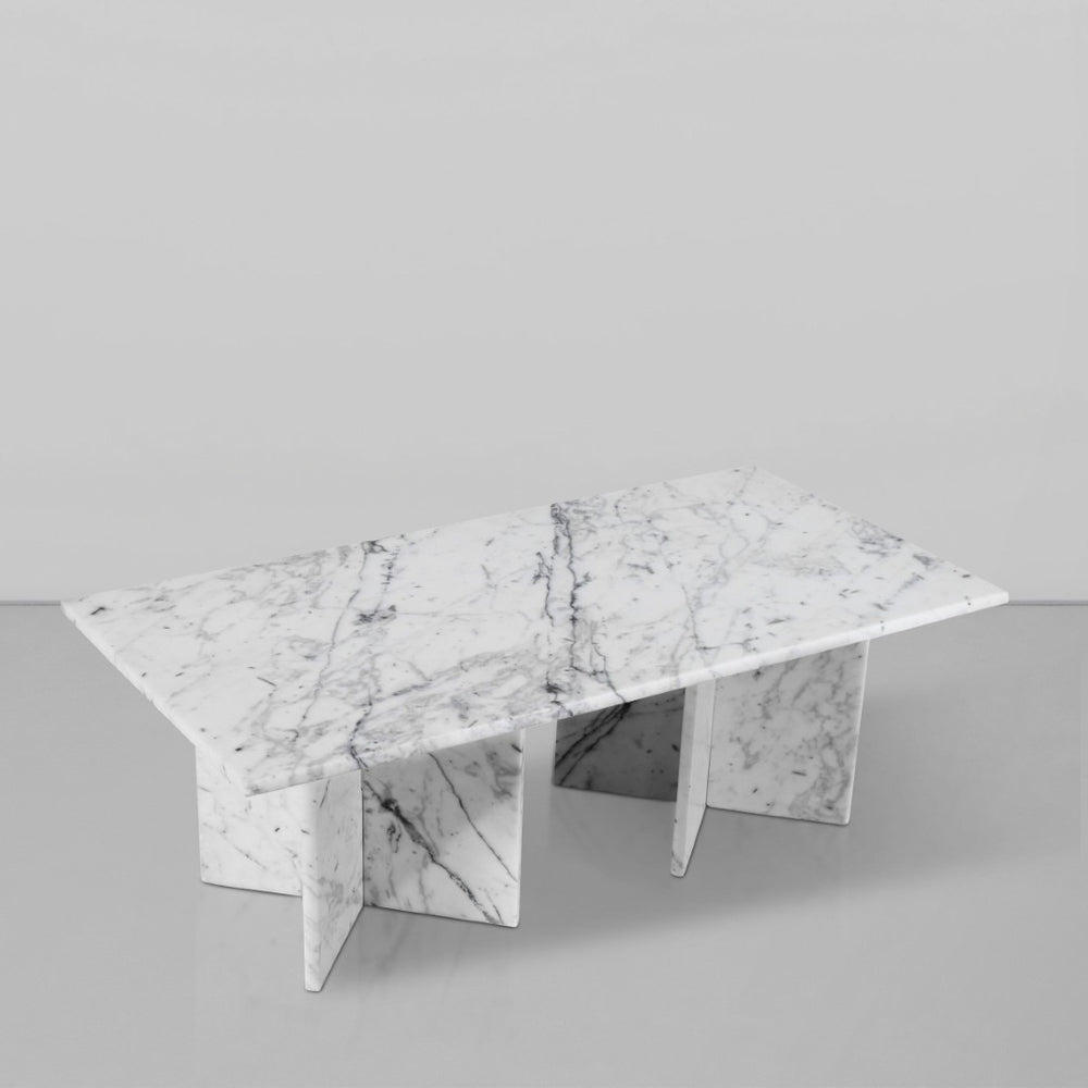 Meridian Furniture Verona Handcrafted Stone Top Coffee Table with Sculptural Base for Modern Living Rooms White Genuine Marble 220White-CT