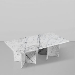 Meridian Furniture Verona Handcrafted Stone Top Coffee Table with Sculptural Base for Modern Living Rooms White Genuine Marble 220White-CT