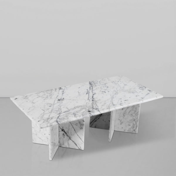 Meridian Furniture Verona Handcrafted Stone Top Coffee Table with Sculptural Base for Modern Living Rooms White Genuine Marble 220White-CT