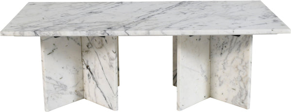Meridian Furniture Verona Handcrafted Stone Top Coffee Table with Sculptural Base for Modern Living Rooms White Genuine Marble 220White-CT