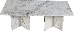 Meridian Furniture Verona Handcrafted Stone Top Coffee Table with Sculptural Base for Modern Living Rooms White Genuine Marble 220White-CT