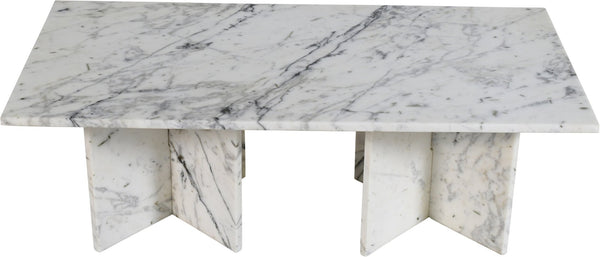 Meridian Furniture Verona Handcrafted Stone Top Coffee Table with Sculptural Base for Modern Living Rooms White Genuine Marble 220White-CT