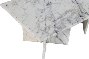 Meridian Furniture Verona Handcrafted Stone Top Coffee Table with Sculptural Base for Modern Living Rooms White Genuine Marble 220White-CT