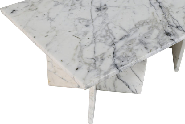 Meridian Furniture Verona Handcrafted Stone Top Coffee Table with Sculptural Base for Modern Living Rooms White Genuine Marble 220White-CT