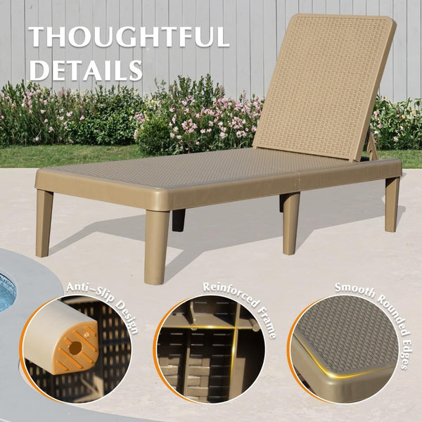 English Elm Pool Chaise Lounge Set of Two Resin Reclining Chairs for Patio Deck Garden Use Khaki W1859P477806