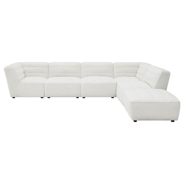 English Elm Nevve Low-Profile 6-Piece Tufted Sectional Sofa in Ivory Faux Sheepskin — Modular, Cozy, Chic Design B062S00990