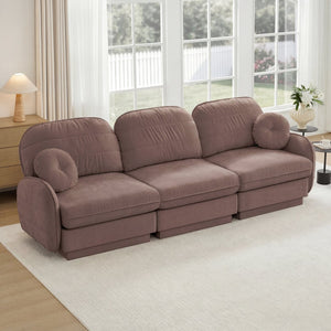 English Elm 105"chenille Cloud Sofa Quilted Plush Three Seater with Deep Cushions for Living Room Rose Dust W714S01777