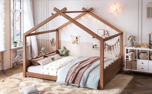 English Elm Queen House Shaped Floor Bed Solid Pine Frame Montessori Kids Bedroom No Box Spring W1580P438812
