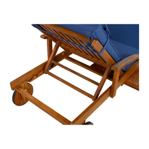 English Elm U_style Acacia Wood Outdoor Chaise Lounger with Reclining Backrest Cushions and Side Tray Navy Blue N711P415859C