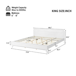 English Elm Pine Solid Wood King Bed Matte Finish Platform Frame Tall Headboard No Box Spring White N770PK291028K
