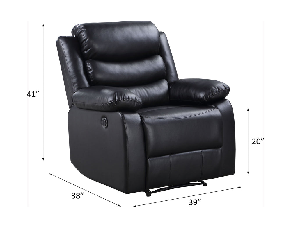 English Elm Eilbra Black Faux Leather Power Recliner with Pocket Coil Seat, Pillow Top Arms, 220lb Capacity B2726P281454