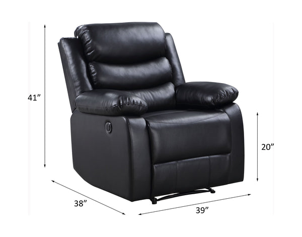 English Elm Eilbra Black Faux Leather Power Recliner with Pocket Coil Seat, Pillow Top Arms, 220lb Capacity B2726P281454