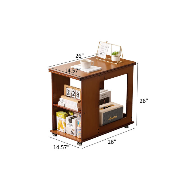 English Elm Bamboo Folding Side Table with Integrated Storage for Bedroom or Sofa Spaces W2641P454908