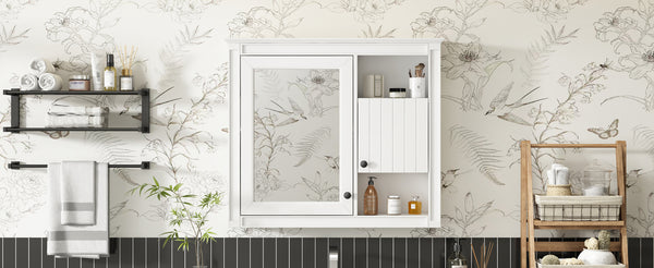 English Elm 32'' Modern Medicine Cabinet with Mirror, Wall-Mounted 3-Shelf Bathroom Storage, White MDF Finish N710P252505K