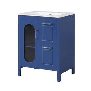 English Elm 24" Modern Bathroom Vanity with Ceramic Sink, Solid Wood & MDF Cabinet, Two Drawers, Shelf Blue N725P245273C