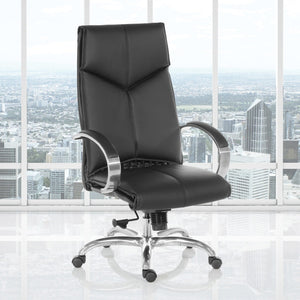 OSP Home Furnishings Deluxe Executive Top Grain Leather Office Chair with Lumbar Support and Chrome Arms High 8200