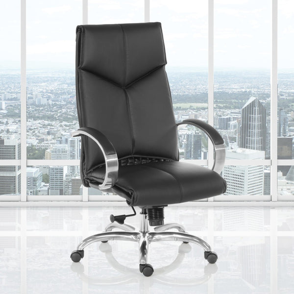 OSP Home Furnishings Deluxe Executive Top Grain Leather Office Chair with Lumbar Support and Chrome Arms High 8200