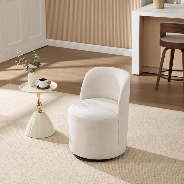 English Elm Set Swivel Barrel Accent Chair Armless Linen Upholstered Compact Seat for Dining Vanity Bedroom Beige W3244P454053