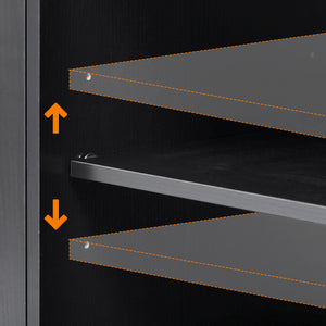 English Elm K&K 46.5'' Farmhouse Kitchen Island Cart with Beaded Drapes, Drop Leaf, Power Hub, Ample Storage Black N707P254872B