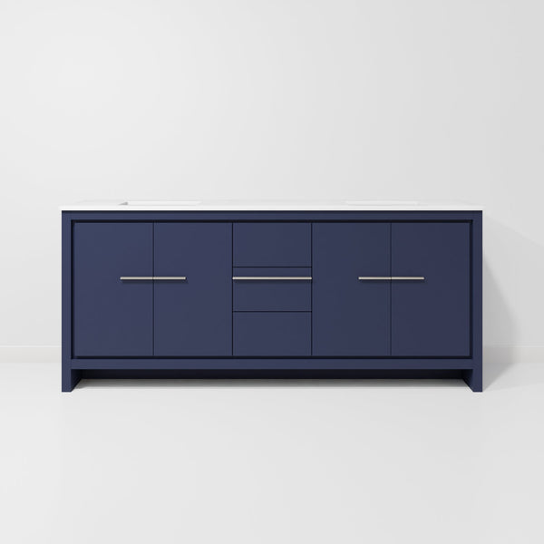 English Elm Navy Blue Double Bath Vanity 80" W With Cultured Marble Top, Ample Storage & Soft-Close Features B2731P259548