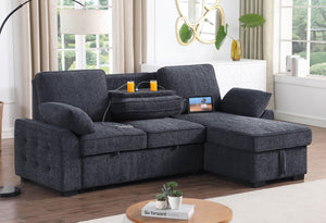 English Elm Marcello Chenille Sleeper Sectional with Reversible Chaise Storage and Charging Console Charcoal B2749S00162
