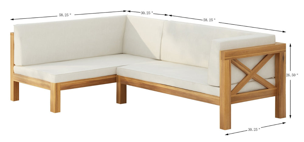 English Elm Brava Outdoor Acacia Corner Bench Set with Coffee Table for Patio Entertaining 57968.00BEI2
